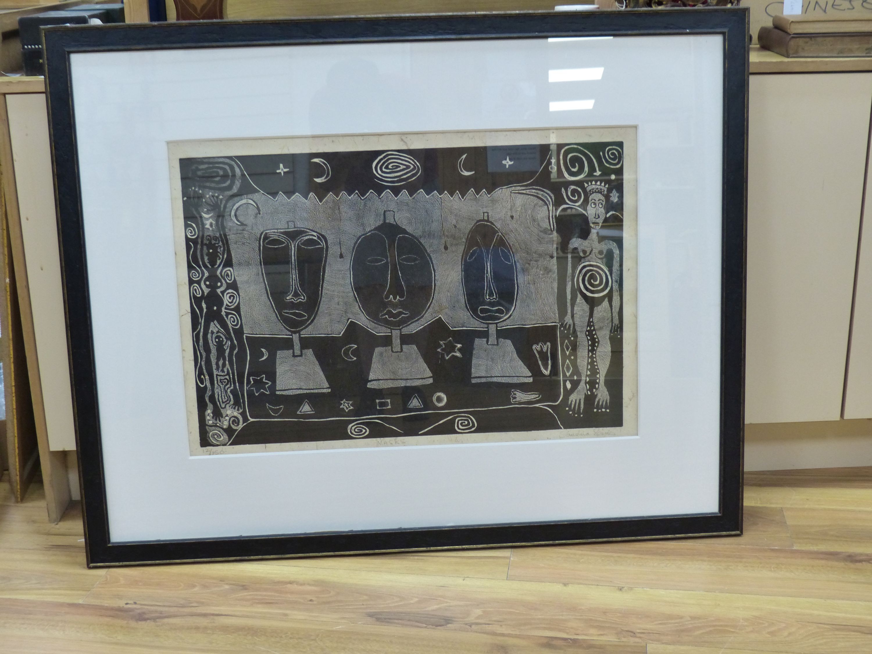 Sandra ..., limited edition print, Masks, signed in pencil, 12/150, 49 x 74cm